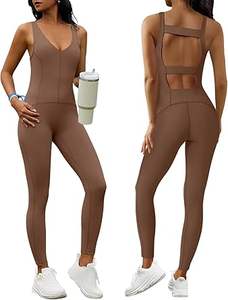 Conjunto de Yoga de dos piezas de talla grande para mujer, mono de leotardo, ajustado, transpirable, sin mangas, para gimnasio y ropa activa, traje de Yoga al por mayor - Product Image 4