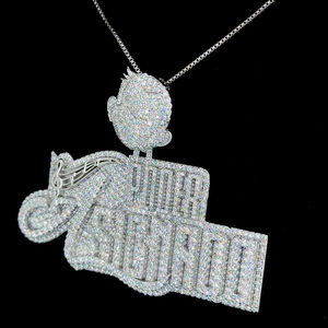 Precioso Colgante de Letra con Moissanita de Diseño Hip Hop, Plata 925, Cadena Completamente Engastada, Colgante de Moissanita Personalizado con Nombre - Product Image 3