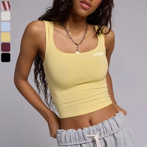 Débardeur court à rayures côtelées pour femmes Chemise d'été décontractée sans manches Débardeur rayé à la mode pour femmes Commandes OEM - Product Image 3