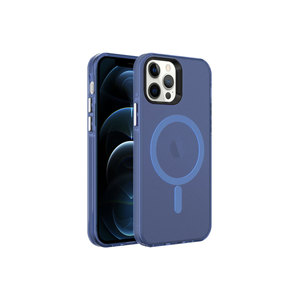Coque rigide Netzy bleu marine pour iPhone 12 Pro C-Pro compatible MagSafe, transparente givrée avec sangle, motif diamant - Product Image 1