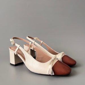 Sandalias de tacón bajo con correa trasera y hebilla metálica para mujer, diseño patchwork, punta redonda y lazo frontal, estilo slingback, ¡las más vendidas! - Product Image 3