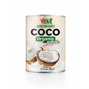 200ml Can Tin VINUT Organic Coconut Milk for Cooking with 12-14% Fat Vietnam Manufacturer and Farm