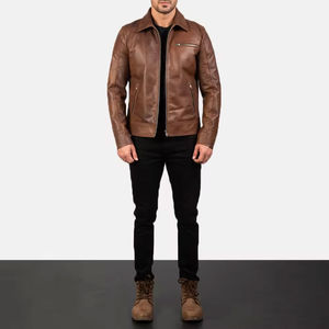 High Quality Distressed Genuine <b>Lambskin</b> Brown Men's <b>Leather</b> <b>Jacket</b> Wholesale OEM Serviced Winter High Street Eco-Friendly - Product Image 2