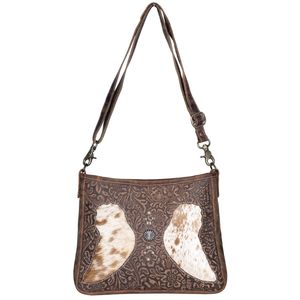 Premium Quality Women's Bohemian Cowboy Fashion <b>Tote</b> <b>Bag</b> New Genuine Cowhide and Western Floral <b>Tooled</b> Canvas PU Handmade - Product Image 1