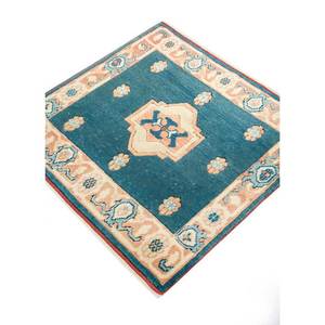 Tapis en laine noués à la main Nuray Blue, grande surface Pae-1245 pour la maison, le salon, la chambre, le couloir, motif médaillon abstrait rectangulaire fait main - Product Image 2