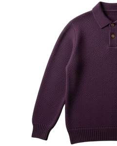 Suéter Polo de Punto Texturizado Personalizado para Hombre, Manga Larga, Cuello con Botones, Informal, para Invierno, Color Morado Ciruela Intenso - Product Image 6