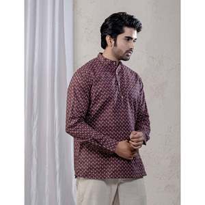 Kurta Corta Informal de Algodón Estampado para Hombre con Mangas Largas - Product Image 4