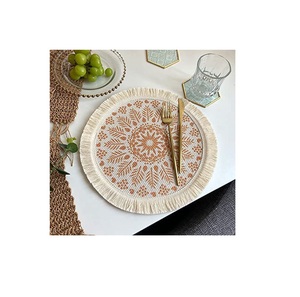 Mantel Individual de macramé de jacinto de agua hecho a mano, alfombrilla trenzada redonda, almohadilla antideslizante de aislamiento caliente resistente al calor - Product Image 1