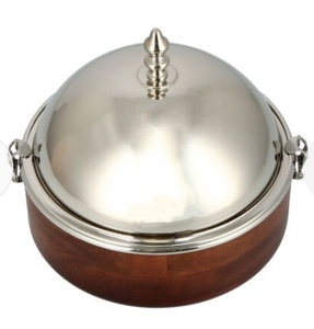 Olla para servir comida de doble pared aislada de diseñador curvo a mano, cazuela de madera para servir, olla caliente - Product Image 1