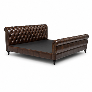 Luxury Craftsman Tufted Bed Custom Color Handmade Upholstered Solid Mango Wood Frame King Size Twin XL Vintage Brown - Product Image 2