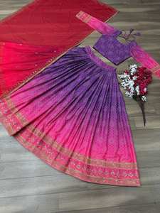 Designer Chent Crep Impression Numérique Broderie Travail Lehenga Choli Dupatta Tenue de Fête Traditionnelle pour Dames pour les Boutiques de Mode - Product Image 4