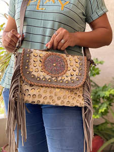 Bolso de mano con flecos de cuero bohemio, con borlas, estampado Animal, para hombro - Product Image 3