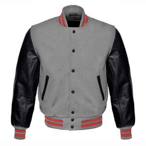 Venta mejor venta al por mayor de calidad superior precio barato ropa de hombre chaquetas de color gris con negro de cuero de la manga chaquetas universitarias - Product Image 1