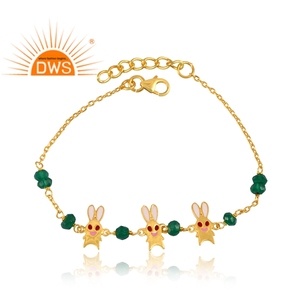Latest Trending Sterling Silver 18K Gold Plated Natural Green <b>Onyx</b> Beaded Gemstone <b>Bracelet</b> Demi Fine Jewelry Manufacturer - Product Image 1