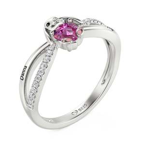 Anillo Personalizado Jeulia Petland con Grabado de Conejito y Piedra de Nacimiento en Oro Rosa - Product Image 2