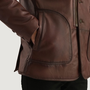 Veste longue en cuir d'agneau véritable pour homme, tendance, manches longues, col rabattu, ceinture, manteaux d'automne longs pour homme 2026 - Product Image 3