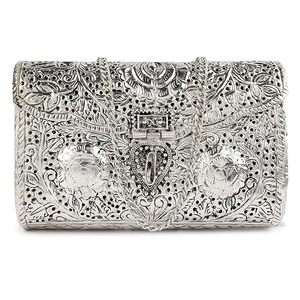 Antique <b>Silver</b> Embossed Brass <b>Clutch</b> Evening Bag <b>Silver</b> New Arrival Ladies Evening <b>Clutch</b> Metal Bags Fashion Brass Design - Product Image 2