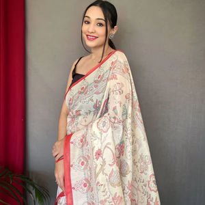 ส่าหรีผ้าฝ้ายสวยๆพิมพ์ลาย katha ทั่วชุดปาร์ตี้ยืดได้ไร้รอยยับ - Product Image 1