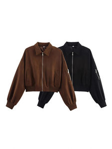 MYST&ZA Women's <b>Clothing</b> 2026 Autumn New Style European and <b>American</b> Style Elegant Suede Texture Flight Jacket Coat - Product Image 3