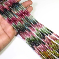 Perles de pierres précieuses facettées multicolores de haute qualité 100% naturelles 4-4,5 mm 25 brins Tourmaline arc-en-ciel Rondelle Briolette pour