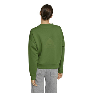 Sweat-shirt à col rond pour femme personnalisé, décontracté, en molleton français, surdimensionné, avec des patchs usés, logo imprimé sur le devant, 100% coton - Product Image 3