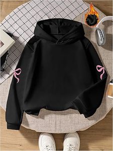 Preppy Cute Girl's Bow Cheetah Leopard Hoodie Jersey de manga larga Tops con bordado para Otoño Invierno - Product Image 5