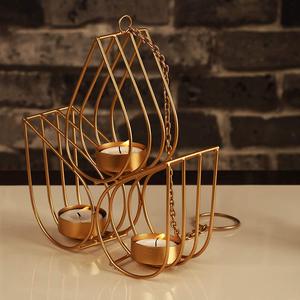 Bougeoir moderne en fer doré Porte-pilier en métal élégant pour la décoration du salon et de la table à manger - Product Image 4