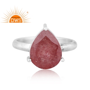 Anillo apilable de piedras preciosas de cuarzo fresa natural de plata esterlina oxidada de última tendencia, fabricante de joyería personalizada - Product Image 2