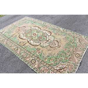 พรมวินเทจขนาด 5.3x9.2 ฟุต พรมตุรกีขนาดใหญ่ พรมลายดอกไม้สีเขียว - Product Image 3
