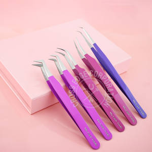 Custom Plane Grip Fiber Tip Eyelash Extension Tweezers Boot Volume Japanese Stainless Steel 45 Degree Long Tip Lash Tweezer - Product Image 1