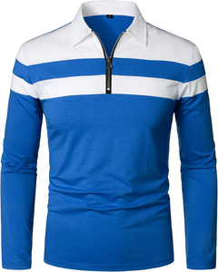 Camisa de Golf Clásica para Hombre, de Manga Larga, en Color Gris Jaspeado, Tejido de Punto, Poliéster/Algodón, de Alta Calidad, con Cierre y Diseño Liso para Bordar - Product Image 1