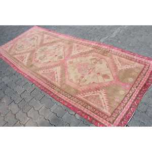 พรมวินเทจสไตล์ตุรกี ขนาด 4.3x10.2 ฟุต พรมลายดอกไม้สีชมพูขนาดใหญ่ - Product Image 2