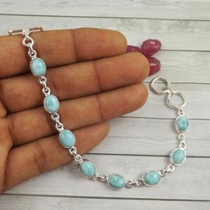 Larimar Gemstone Engagement Gift <b>Solid</b> 925 Sterling <b>Silver</b> Handmade Tennis <b>Bracelet</b> Jewelry for Party Occasions - Product Image 3