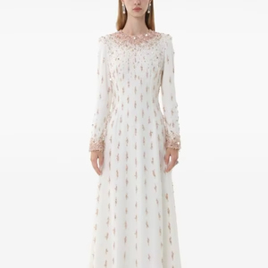 Vestido de fiesta con cuentas de cristal de longitud larga Antiestático de tela de malla de polietileno vestido elegante patrón para fiestas formales cóctel - Product Image 1