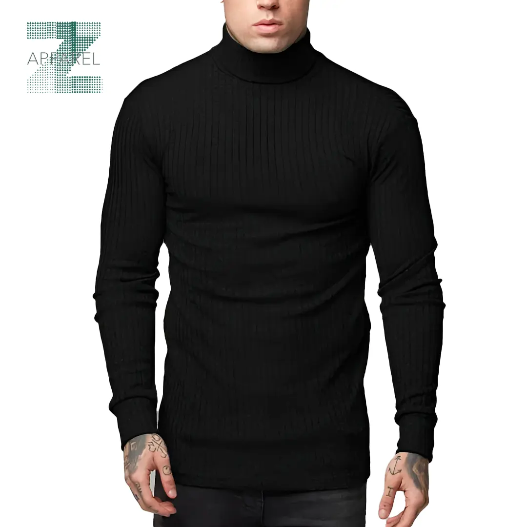 High Quality Men Winter High Neck long sleeve T-shirts 250gsm cotton polyester turtleneck thermal OEM tshirt long sleeve for men