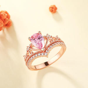 Jeulia <b>Crown</b> Pear Cut Synthetic Morganite Rhodium Plated Sterling Silver <b>Ring</b> - Product Image 4