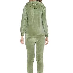 2024 New Arrival Custom Logo Spring Knit Velour Hoodie Outfit 2 Piece Set Loungewear Jogging Sweat <b>Tracksuits</b> - Product Image 3
