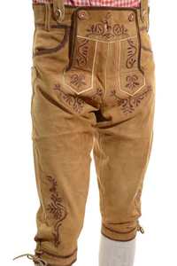 Lederhosen หนังบาวาเรียแท้สำหรับผู้ชายปักสีเข้มตรงขาตรงเอวยาวถึงเข่ามีกระดุมสำหรับ - Product Image 5