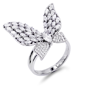 Anelli in acciaio inossidabile a farfalla placcati oro rosa CZ diamanti taglio ovale rodio 18K placcatura alla moda stile di apertura - Product Image 2