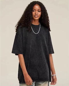 Streetwear Cut Edge Stone Camiseta lavada con ácido Distressed Boxy Cropped 100% algodón Tie Dye Sun Faded T Shirt para hombre - Product Image 1