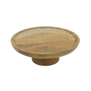 Exhibidor de Pastel de Madera y Metal de Diseño Único, Redondo, de 2 Niveles, con Acabados Natural y Dorado, para Bodas, Cumpleaños y Fiestas - Product Image 4