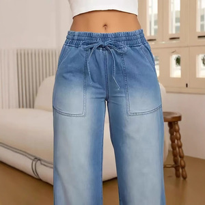 <b>Woman</b> Denim <b>Cargo</b> <b>Pants</b> Regular Fit Straight <b>Baggy</b> Leg Vintage Summer Fashion Breathable High Waist Sexy Light Wash Woven Sweet - Product Image 5