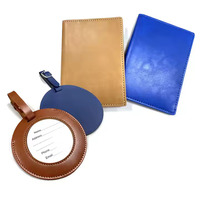Ensemble d'étiquettes à bagages et porte-passeport en cuir véritable de style vintage JR pour voyage