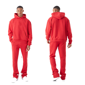 ชุดวอร์มผู้ชายแบบซ้อนกันสีแดงมีกระเป๋าจิงโจ้ - Product Image 6