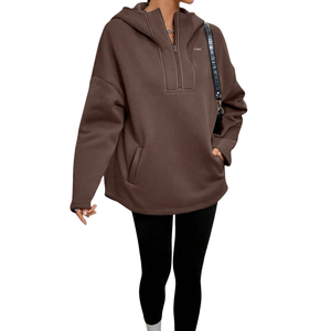 Womens Half <b>Zip</b> <b>Hooded</b> Fleece Sweatshirt Oversized Pullover Long Sleeve Warm Hoodie With Pockets Winter Top Soft Loose Fit - Product Image 6