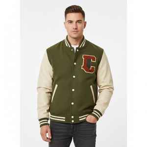 เสื้อแจ็กเก็ตบอมเบอร์เบสบอลขนแกะและหนัง PU เสื้อโค้ทพิมพ์ลายออกแบบโลโก้ได้ตามที่ต้องการ - Product Image 2