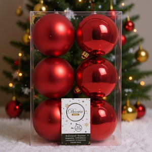 Amicasa Juego de 6 Bolas de Navidad Rojas de Plástico de 8 cm 9022052 Adornos para Árbol de Navidad - Product Image 3