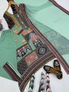 Nuevo diseñador Fuax Georgrtte Digital Print Hand Work Fancy Salwar Suit con dupatta para ropa de mujer India pakistaní - Product Image 4