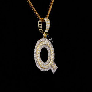 Pendentif Hip Hop Initial Q personnalisé en or 10 carats diamants de laboratoire de taille brillante glacé VVS clarté lettre de bijoux en argent fin - Product Image 3