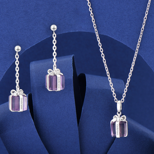 Moda 925 caja de regalo de plata colgante cadena piedras de cristal Natural dijes collares pulseras pendientes conjunto de joyería para mujer - Product Image 4